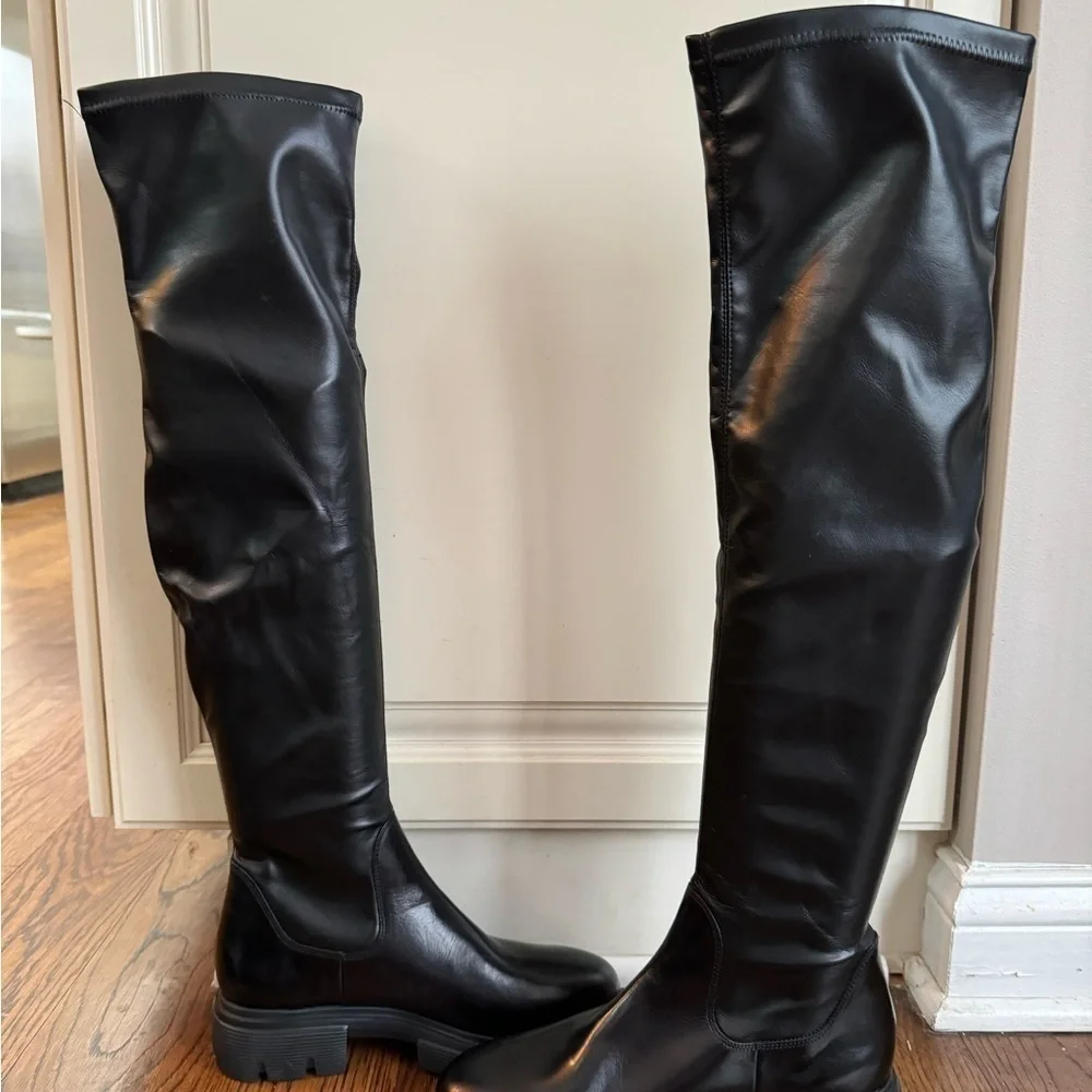 $550 PAUL GREEN Osborne Over the Knee Boot LEATHER CHUNKY BLACK